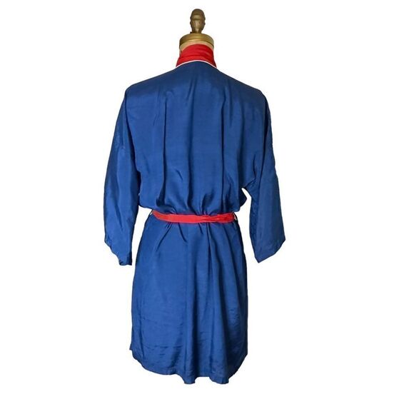 Vintage plum blossoms blue and red Kimono bath robe size large - Picture 3 of 8